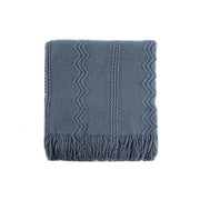 Battilo Home Woven Raised Zigzag, Chain Patterns and Tasseled End Throw, 50 X 60