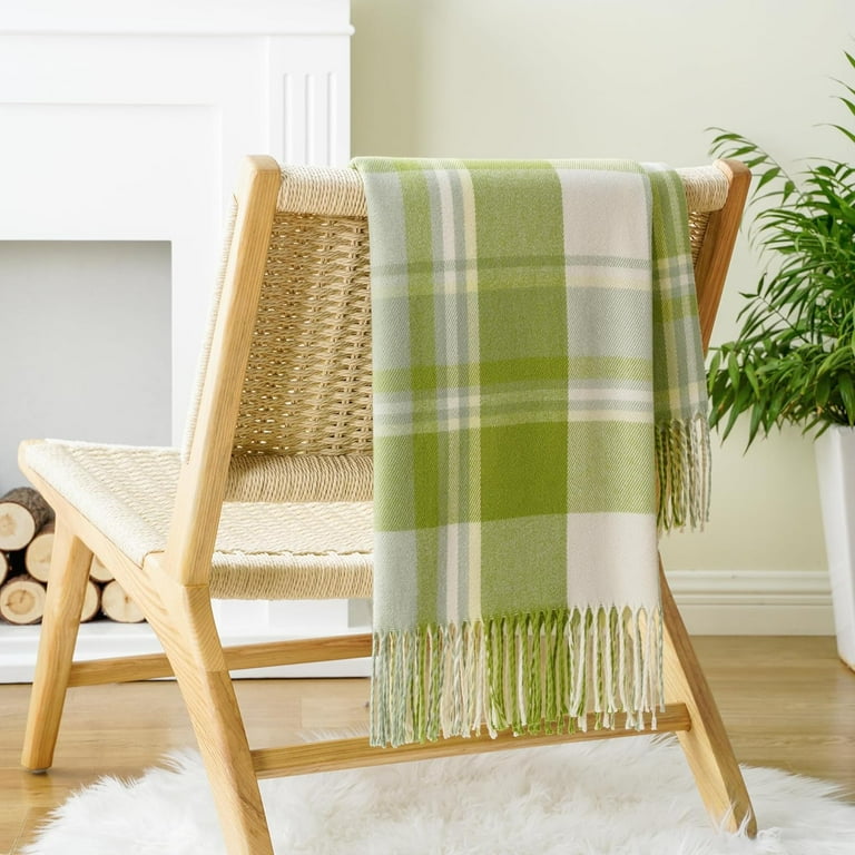 Battilo Light Green Plaid Throw Blanket for Couch,Summer