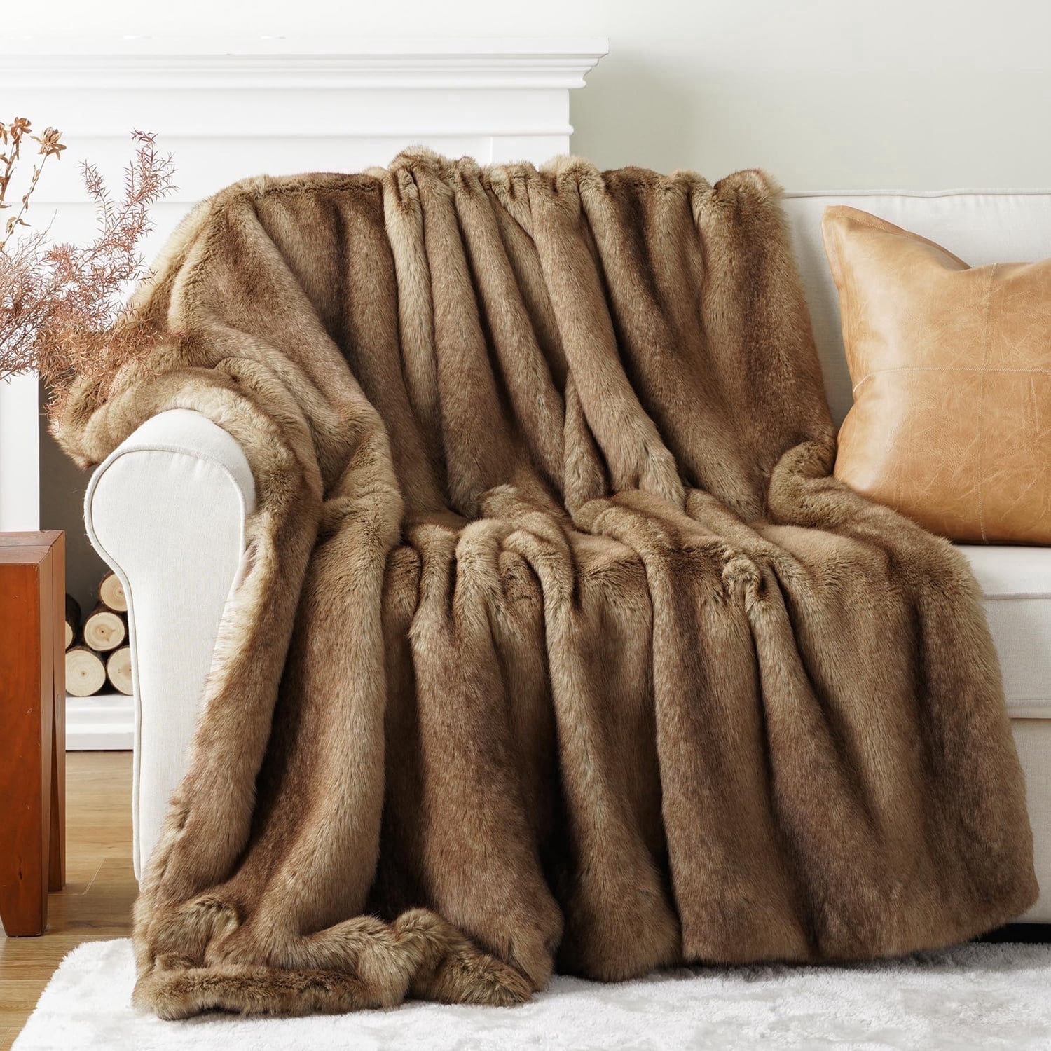 Battilo Camel Faux Fur Throw Blanket,Cozy Thick Mink Fur Blanket for Bed,Large Camel Throws,60"x80"