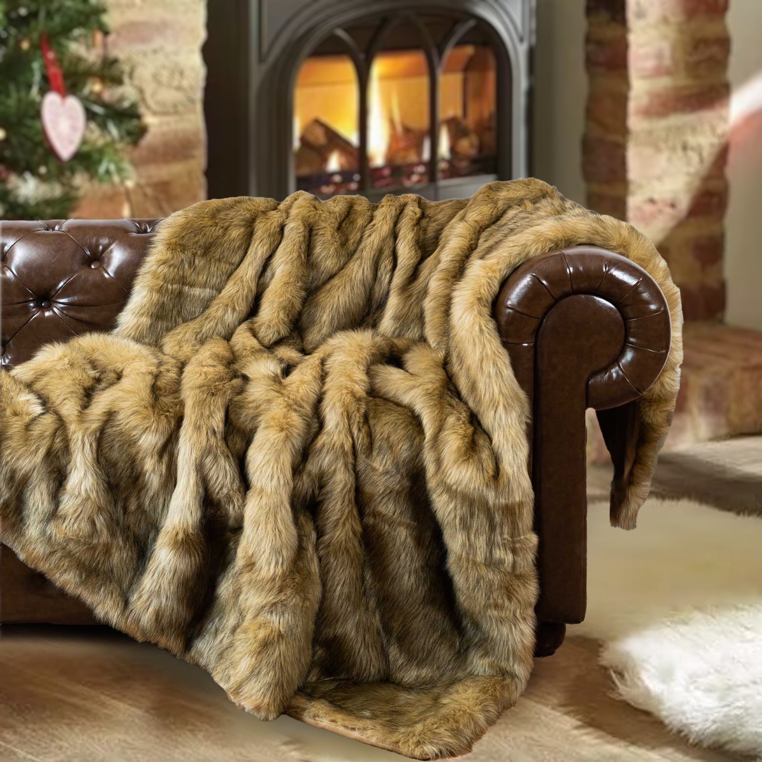 Free Shipping Battilo Luxury Faux Fur Blanket Thick Faux Fur Throw Blankets for Bed Couch Fuzzy Fluffy Blanket Perfect Gift Fall Decorative Throws Holiday Blankets 50 x 60