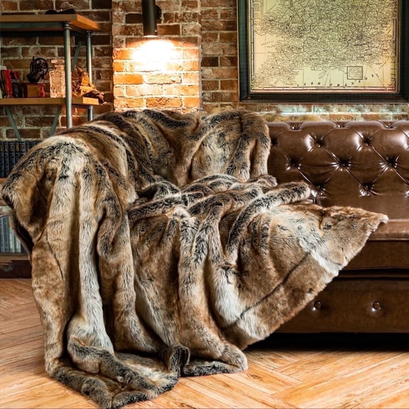 Battilo Brown Faux Fur Blanket ,Thick Cozy Bown Blanket , Fur Throw Blankets for Couch Bed,50"x60"
