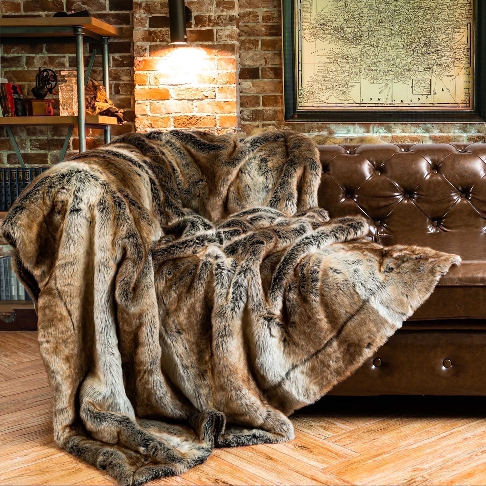 Brown Faux Fur Blanket ,Thick Cozy Bown Blanket , Fur Throw Blankets for  Couch Bed,50\, image size:1562x1562