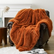 Battilo Luxury Fluffy Orange Faux Fur Throw Blanket, Fall Rust Fur Blankets and Throw for Couch, Sofa, Chair, Bed, Soft Plush Warm Fuzzy Cozy Fur Throws with Long Pile, Fall Decor, 60"x80"