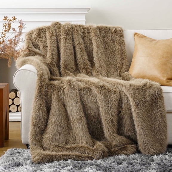 Battilo Fluffy Tan Faux Fur Blanket,Soft Cozy Fuzzy Fur Throws for Couch,Large Tan Blanket,60"x80"