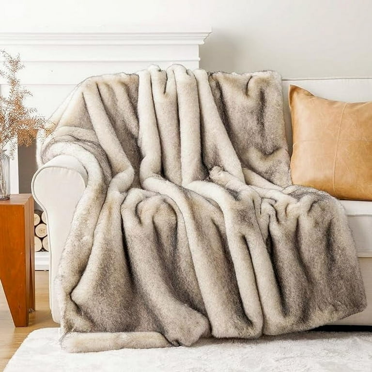 Battilo Luxury Striped Faux Fur Throw, Large Mink for Couch, Sofa