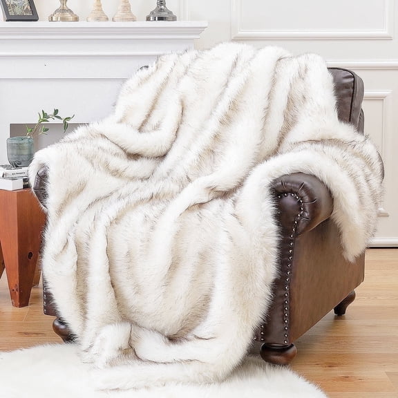Luxury White Faux Fur Blanket,Thick Warm Fluffy Fur Throw Blanket for Couch,Living Room,51"x67"
