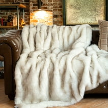 Battilo Luxury White Faux Fur Blanket,Warm Decorative Throw Blankets, Fluffy Fur Throw Blanket , Housewarming Gifts,Valentine Presents,51"x67"