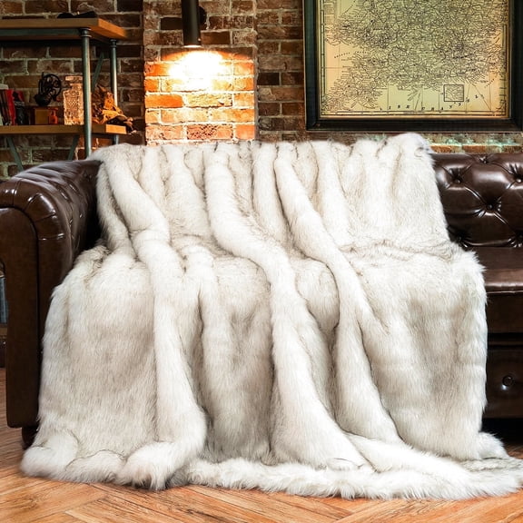 White Faux Fur Blanket for Bed,Couch,Large Thick Fur Throw Blanket,Fluffy Fox Fur Throws,60"x80"