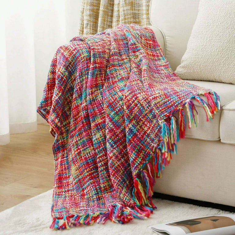 Battilo Bohemian Multi-color Woven Throw Blanket with Fringe, 50
