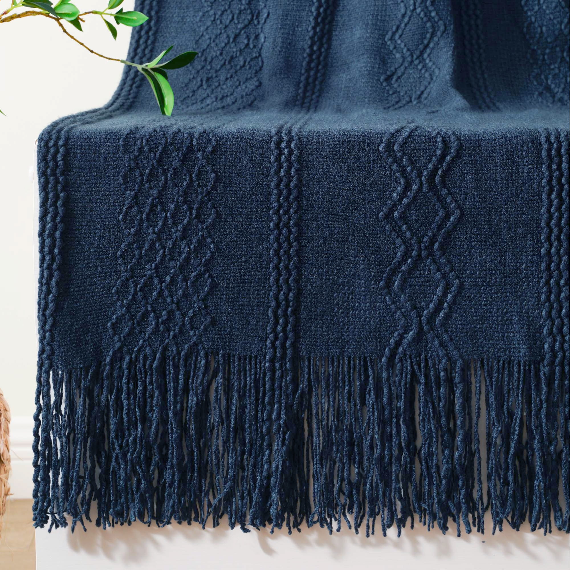 Battilo Navy Blue Throw Blanket for Couch Bed Chair knit Throw