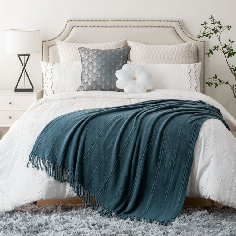 Navy throw with tassels sale
