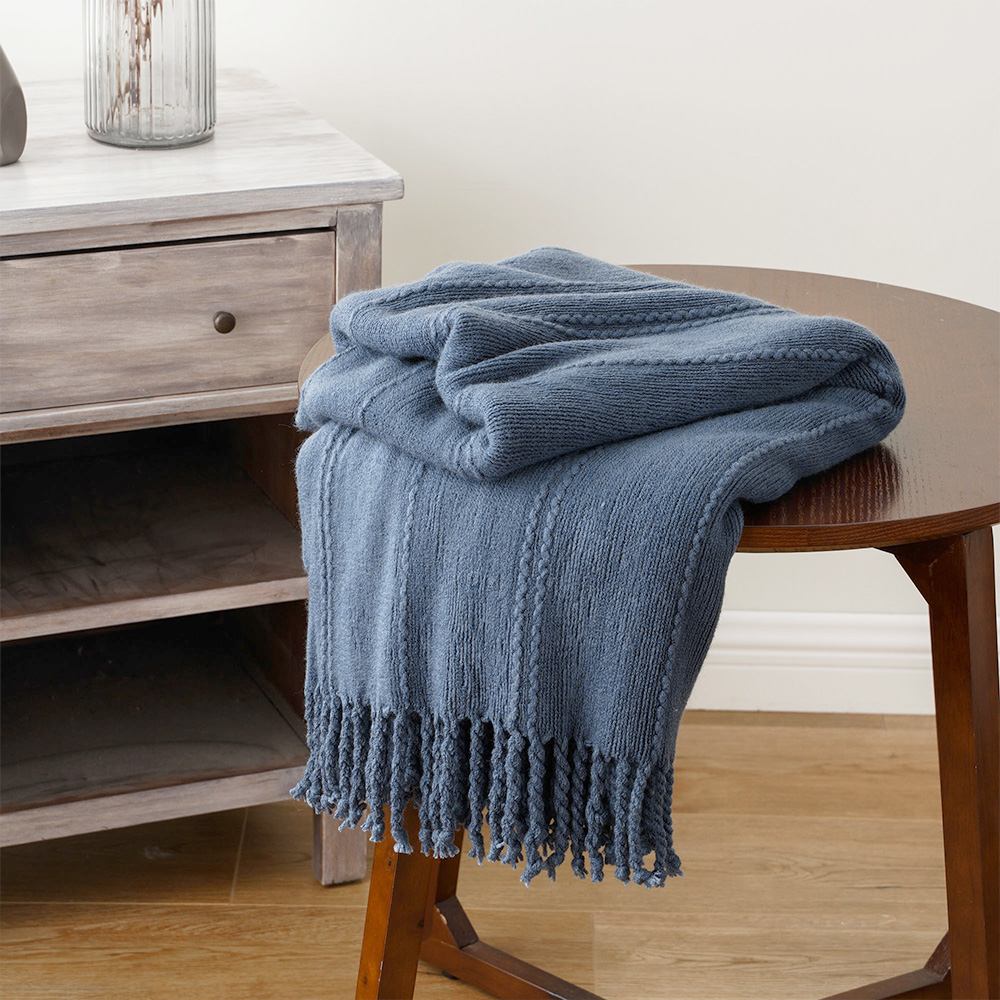 Battilo Navy Blue Throw Blanket for Couch, Decorative Sofa Throw