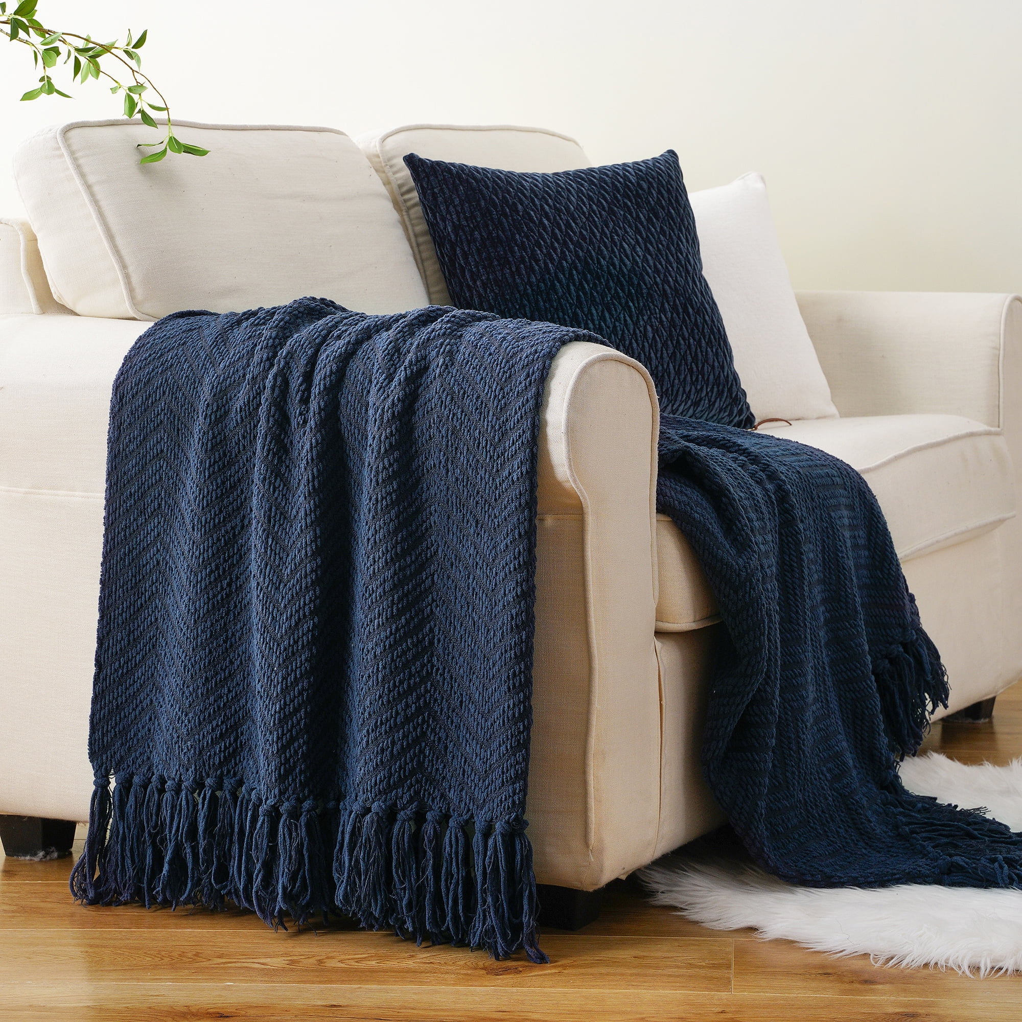 Battilo Navy Blue Knit Throw Blanket 50x60 inches Cozy Warm Couch Decor ...