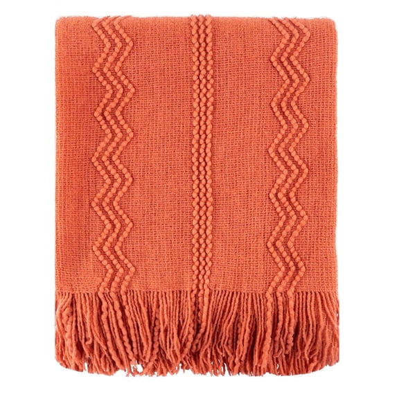 Orange Throw Blanket with Fringe,Salmon Knit Bed Throws,Fall Blanket for Couch Bed,50"x60"