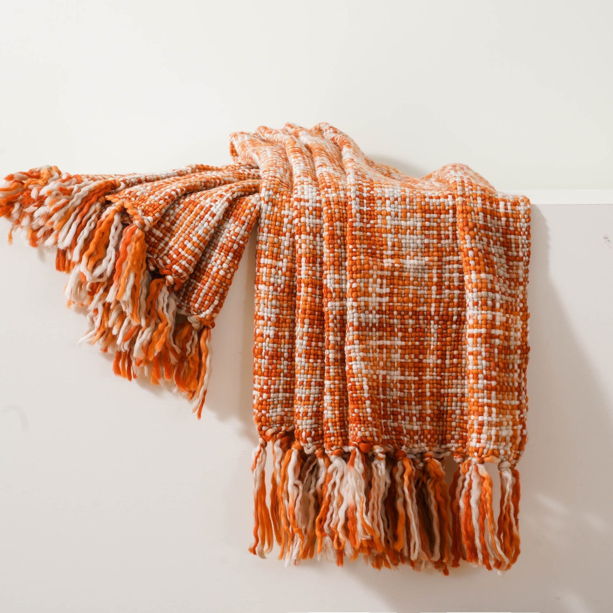 Battilo Rust Orange Throw Blanket Throw Blankets with Tassel Colorful Throw 50 x 60