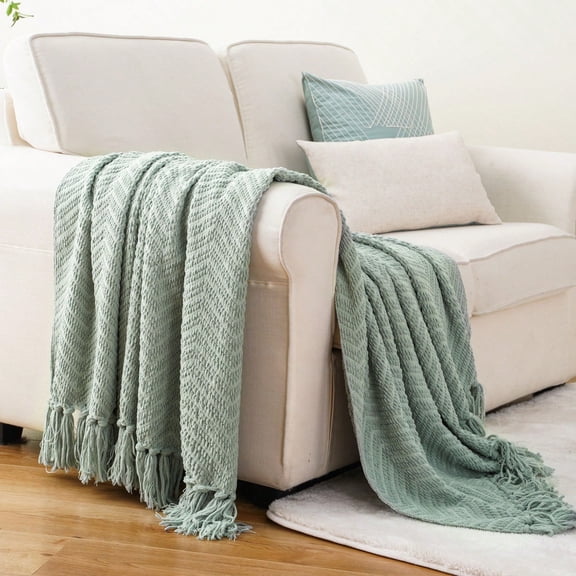 Sage Green Throw Blanket,Mint Green Knit Blanket Throw,Spring Throws for Home Decor,50"x60"