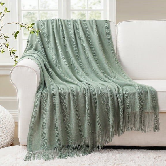 Sage Green Throw Blanket for Couch,Green Boho Blanket,Spring Throw for Living Room,50"x60"