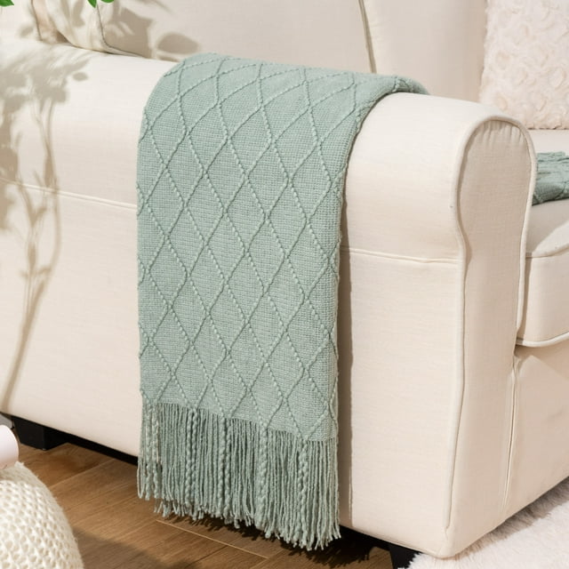 Battilo Sage Green Throw Blanket for Couch, Boho Bed Throws for Home