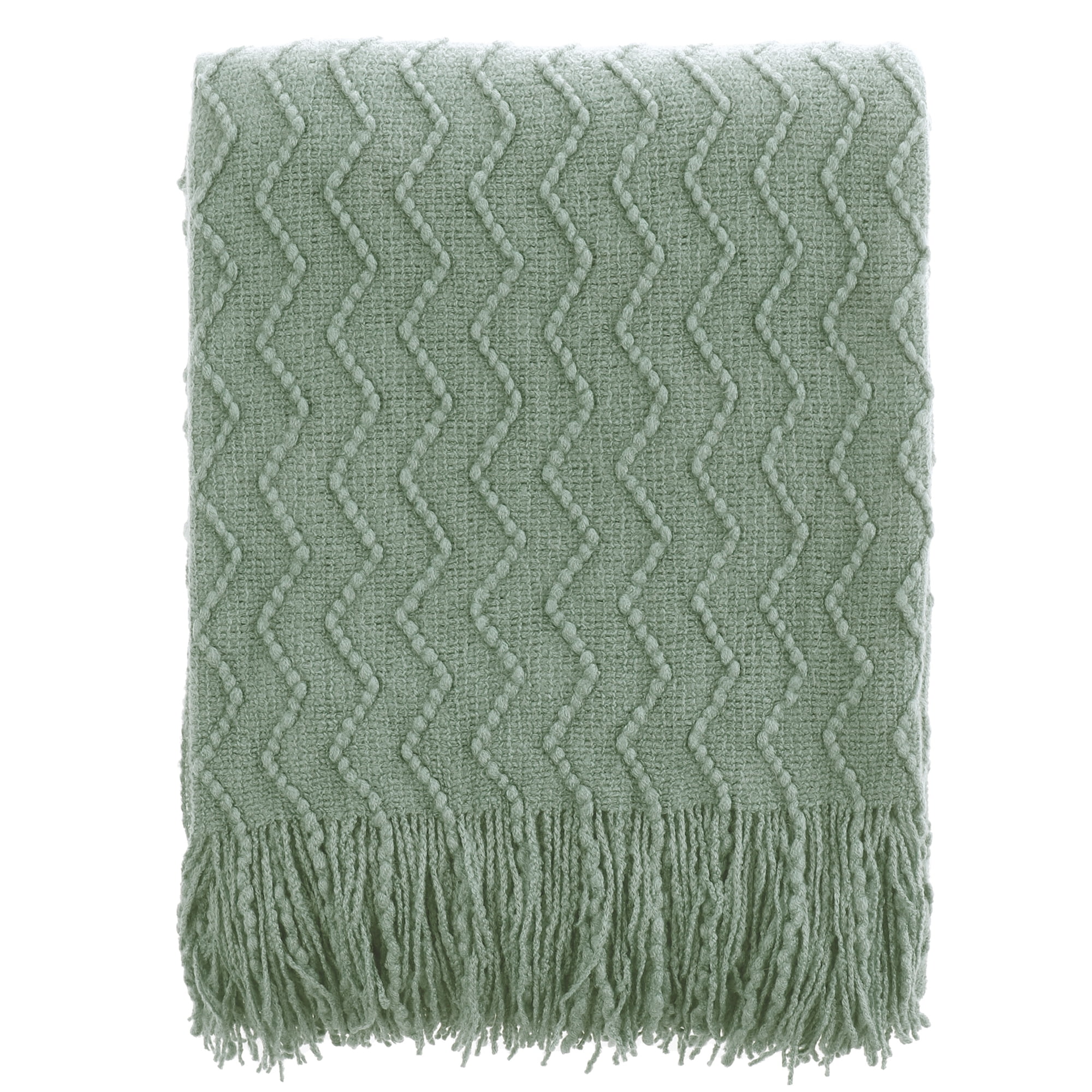 Battilo Sage Green Throw Blanket for Sofa, Knitted Soft Mint Green