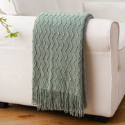 Battilo Sage Green Throw Blanket for Couch,Knitted Boho Sage Throws,Green Blanket for Spring,50x60
