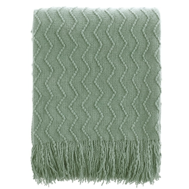 Battilo Sage Green Throw Blanket for Sofa, Knitted Soft Sage Throw