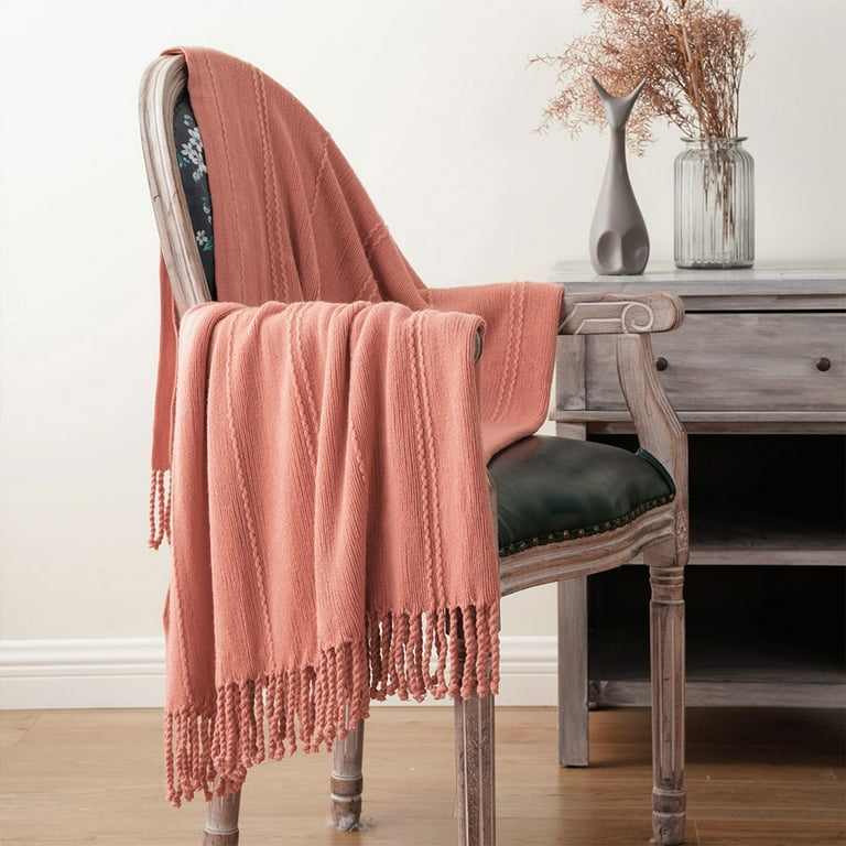 Battilo Salmon Throw Blanket for Couch Soft Warm Cable Knit Couch Blanket with Tassel Spring Fall Decorative Throw Blankets for Bed Sofa Salmon 50 x 60 Walmart