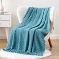 thumbnail image 1 of Battilo Teal Knit Woven Throw Blanket, Thick Soft Turquoise Green Blanket with Tassels for Couch, 50"x60", 1 of 9