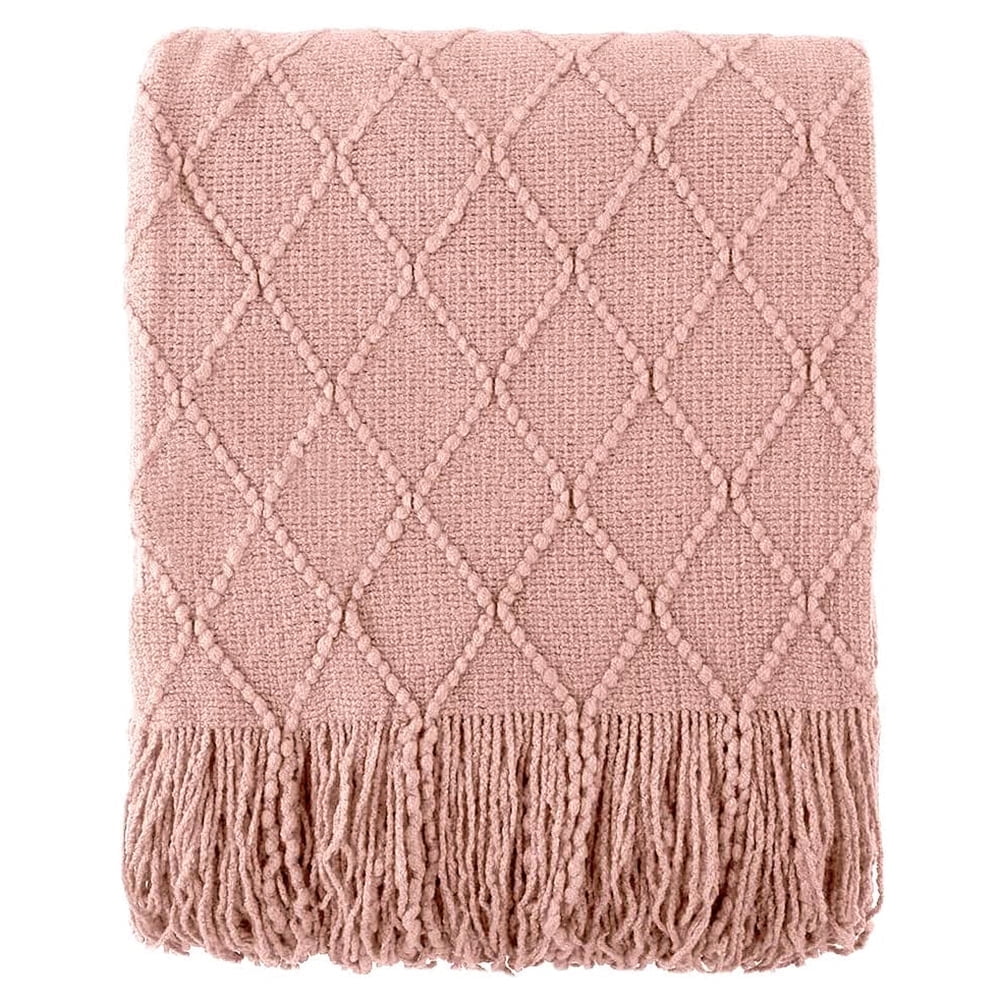 Yellow Knitted Acrylic Throw Blanket with Tassels, 50"x60"