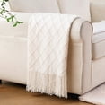 thumbnail image 1 of Battilo White Throw Blanket,Lightweight Cream Throws for Sofa Couch Bed,Boho Knit Blanket,50"x60", 1 of 8