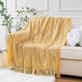 thumbnail image 1 of Battilo Yellow Throw Blanket for Couch, Fall Decorative Gold Throw Blanket for Sofa, Mustard Bed Throws with Tassel for Home Decor, 50"x60", 1 of 6