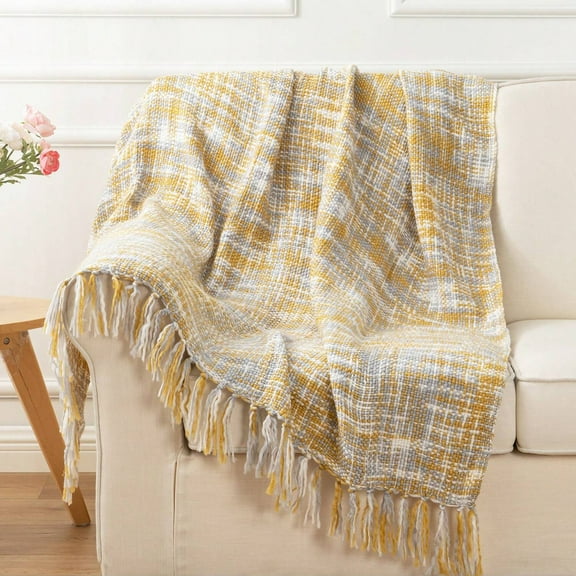 Battilo Yellow Throw Blanket for Couch,Gold Knit Throw Blankets for Bed,Summer Blankets,50"x60"