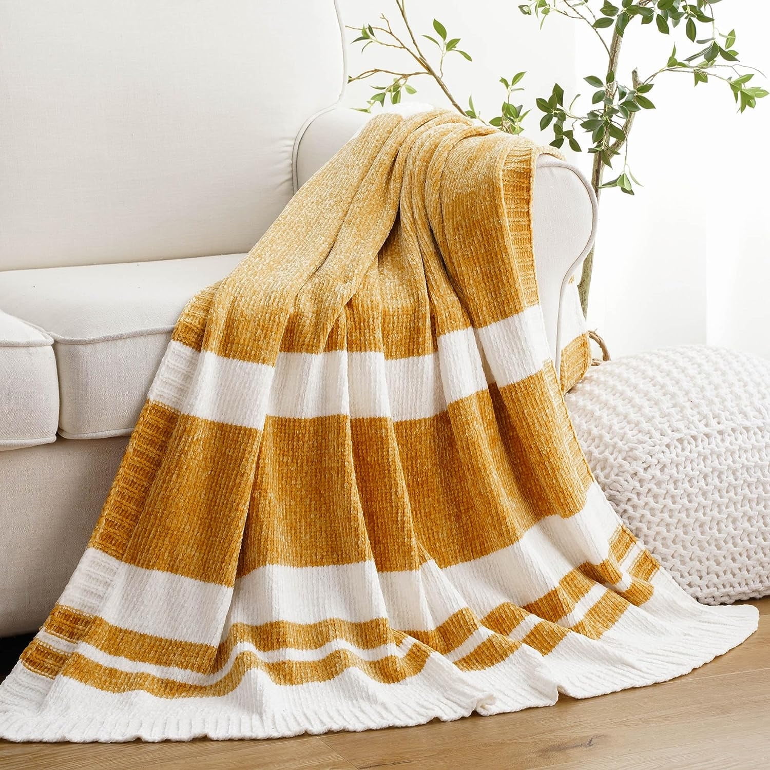 Mustard knitted throw sale