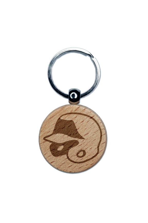 Batting Helmet Baseball Softball Round Keychain Charm Tag - Engraved Wood