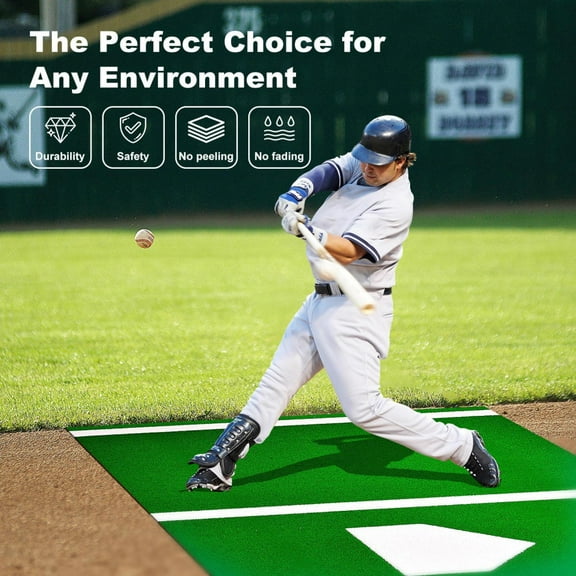 Batting Mat 9.8' x 3.8', Baseball Softball Turf Training Mat with Upgraded Anti-Slip Base for Baseball  Practice(Green)