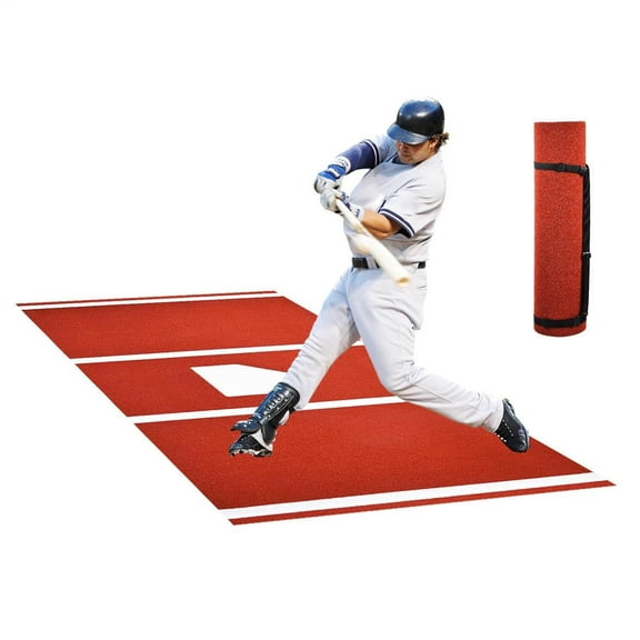Batting Mat Baseball Hitting Mat Baseball Batting Cage Mat, 10X3.8 Ft Turf Batters Box Mat for Baseball Softball(Red)