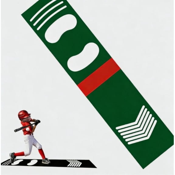 Batting Mat for Training Non Slip Shock Absorbing PU Baseball Batting Trainer Pitching Mat with Footprint Guide for Practice Softball Hitting Training Aid for Indoor Outdoor Sports, Green