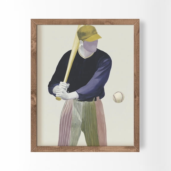 Batting Portrait Baseball Artwork MCM Wall Decor Contemporary