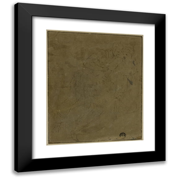 Battista Franco 12x14 Black Modern Framed Museum Art Print Titled - After the Antique; Greek and Amazon (1530-36)