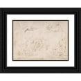 thumbnail image 1 of Battista Franco 14x11 Black Ornate Wood Framed Double Matted Museum Art Print Titled: Figure Studies; Three Sketches of Cain Killing Abel, with an Altar of Sacrifice at Center, Two Stan, 1 of 5