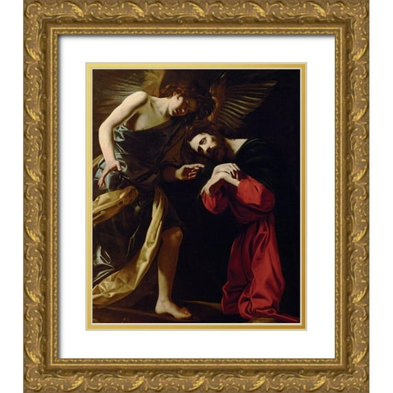 Battistello 20x24 Gold Ornate Wood Framed with Double Matting Museum Art Print Titled - Christ on the Mount of Olives