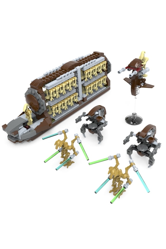 Battle Army Clone Platoon Attack Craft Building Set, 558 Pieces with 32 Battle Soldiers and 2 Droideka, Troop Carrier Building Toys