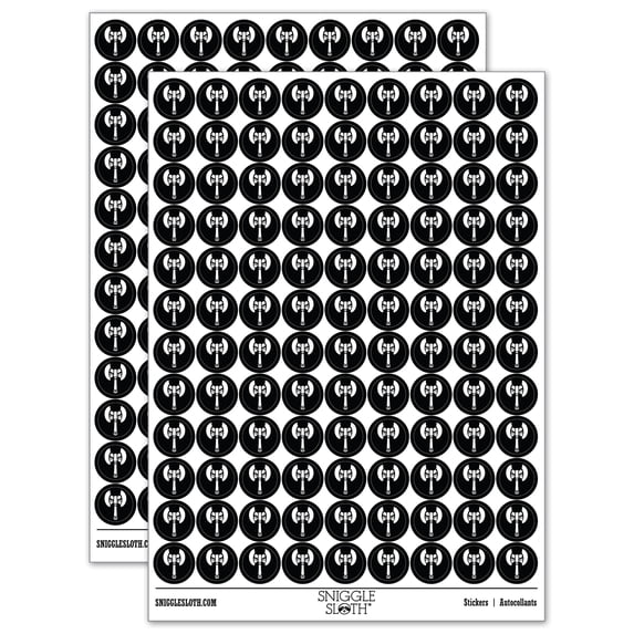 Battle Axe Dwarven Fantasy Weapon 200+ Round Stickers - Black - Matte Finish - 0.50" Size