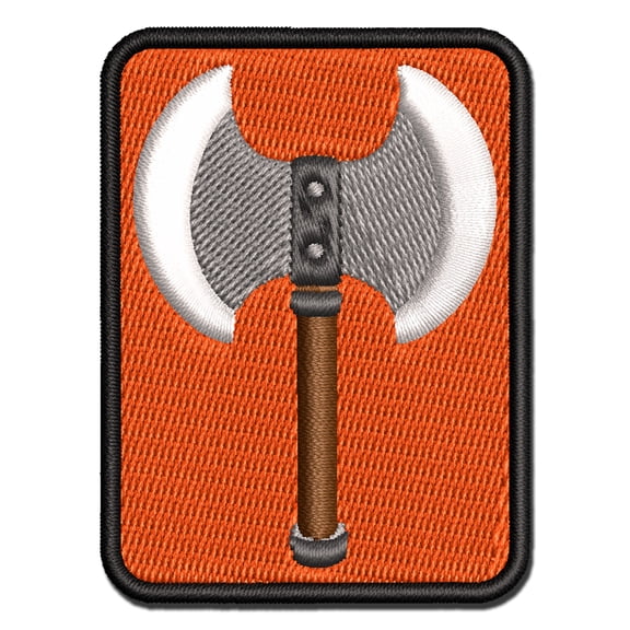 Battle Axe Dwarven Fantasy Weapon Applique Multi-Color Embroidered Iron-On Patch - 3 Inch Medium