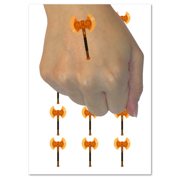 Battle Axe Dwarven Fantasy Weapon Water Resistant Temporary Tattoo Set Fake Body Art Collection - 54 1" Tattoos (1 Sheet)