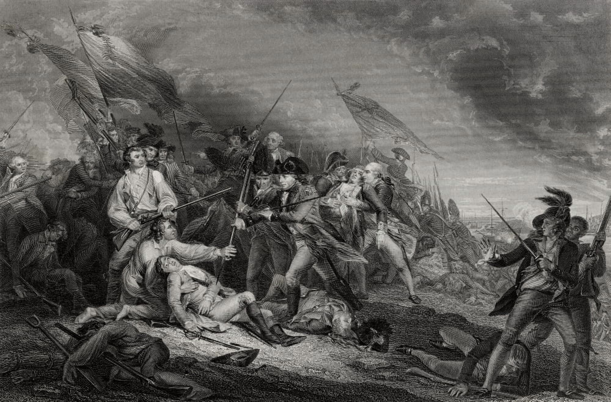 The Battle At Bunkers Hill Near Boston Usa 7 June 1775 From A 19Th Century Print Engraved By J C Armytage After J Trumbull Canvas Art - Ken Welsh  Design Pics (18 x 11)