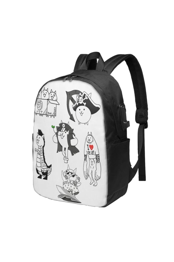 Battle Cats Backpack Fashion Travel Backpack Laptop Backpack 17 Inch External Usb Interface Headphone Line Interface