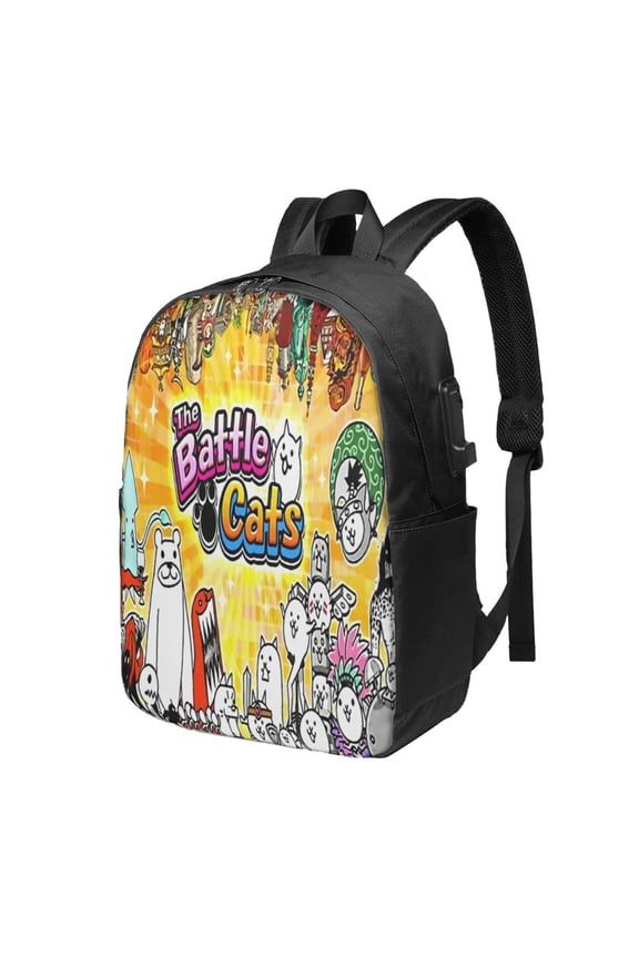 Battle Cats Backpack Fashion Travel Backpack Laptop Backpack 17 Inch External Usb Interface Headphone Line Interface