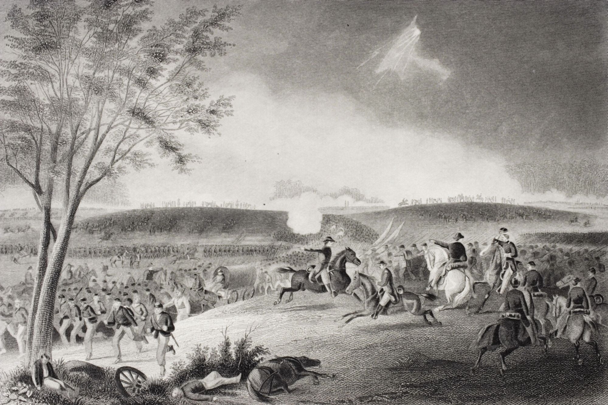 Battle Of Chancellorsville Virginia 1863 Showing General Sickles Division Covering The Retreat Artist John R Chapman Canvas Art - Ken Welsh Design Pics (34 x 22)