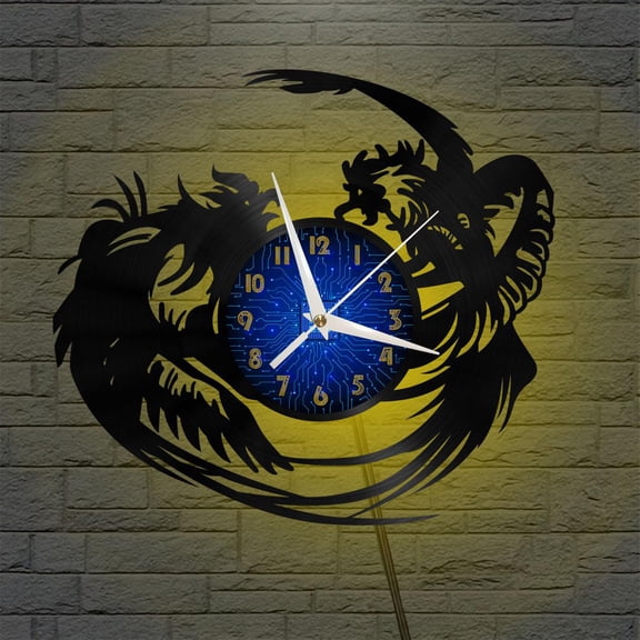 Battle Eagle 12 Inch Vinyl Record Wall Clock - Silent, Creative, and Unique Clock for Living Room, Entryway, or Bedroom Decor - Perfect Gift Idea(12 inchs B with LED)