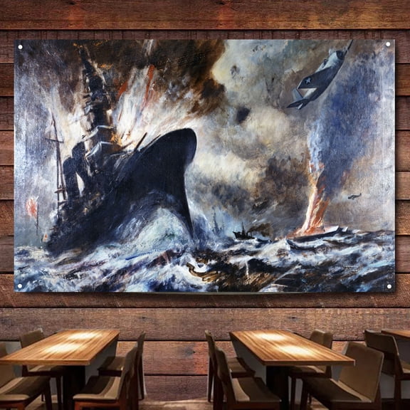 Battle of Midway (US Navy) Flag Banner Wall Chart Canvas Painting WW II Military Historical Posters & Prints Wall Art Decoration Tapestry For Room, Classroom, Home, Bedroom,38X57 inches